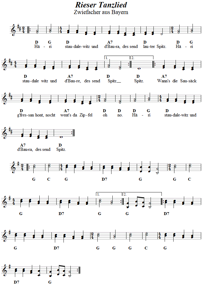 Rieser Tanzlied, Zwiefacher, Volkstanznoten