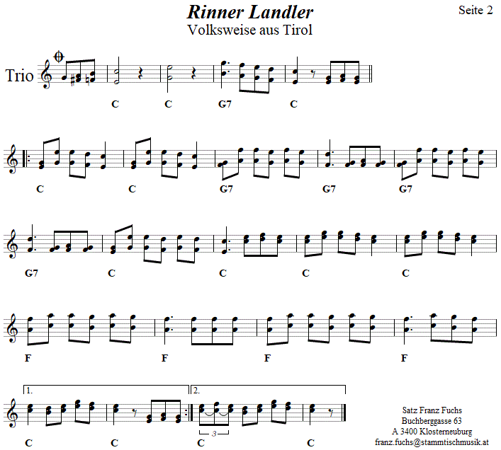 Rinner Landler - Noten aus dem Repertoire - Volksmusik im Wirtshaus