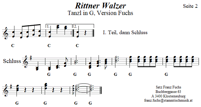 Rittner Walzer - Noten aus dem Repertoire - Volksmusik im Wirtshaus