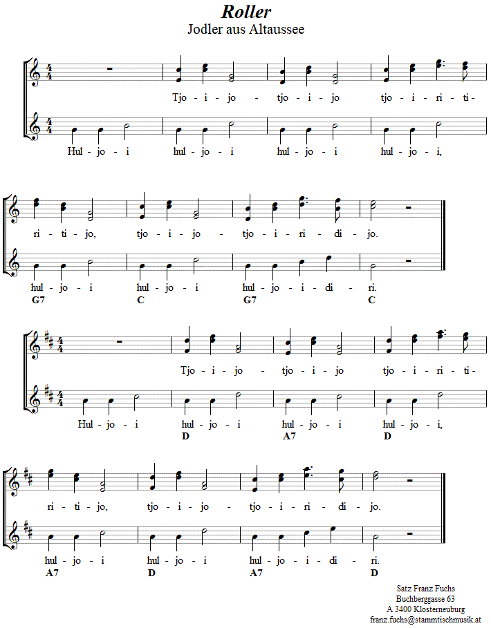 Roller Jodler - Noten aus dem Repertoire