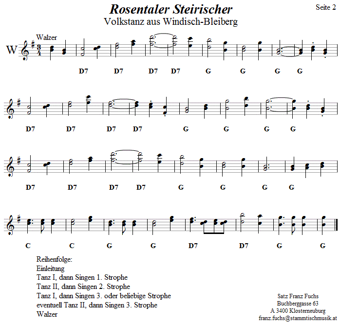 Rosentaler Steirischer, Volkstanznoten