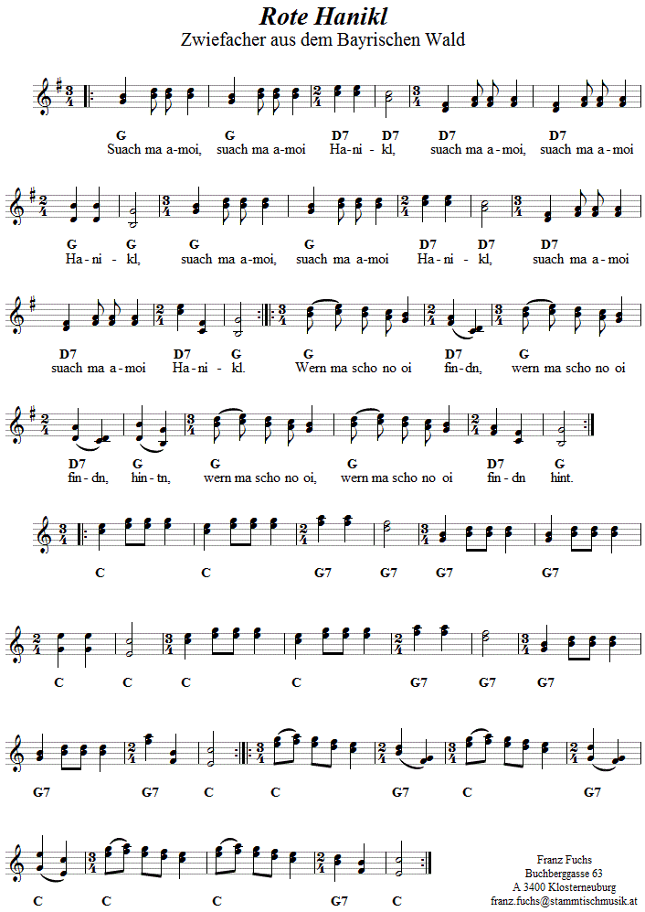 Rote Hanikl, Zwiefacher in zweistimmigen Noten
