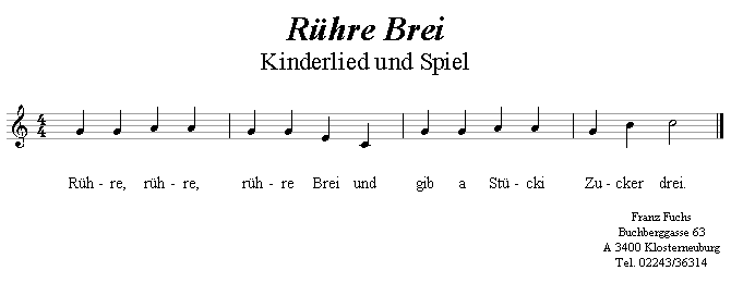 Rühre Brei, Kinderspiel - Lieder - Volksmusik und Volkstanz im Alpenland