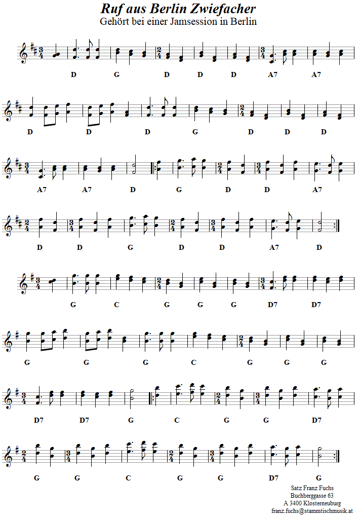 Ruf aus Berlin Zwiefacher, Volkstanznoten