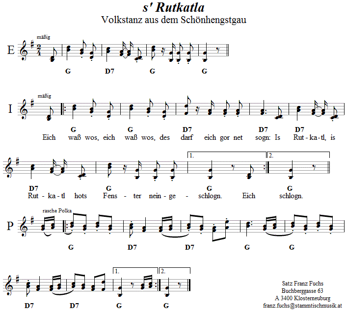 s' Rutkatla aus dem Schönhengstgau, Volkstanznoten