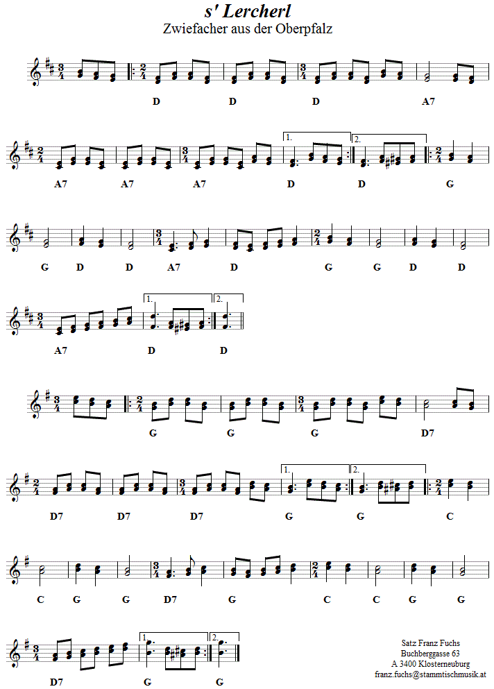 Lercherl Zwiefacher in Noten