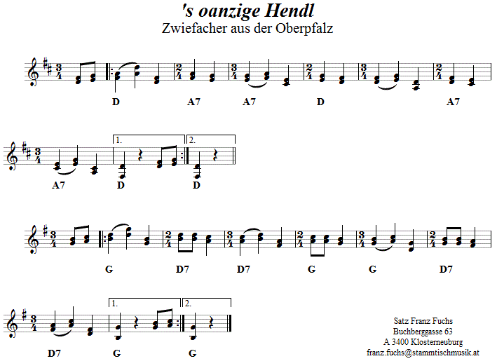 's oanzige Hendl, Zwiefacher in zweistimmigen Noten
