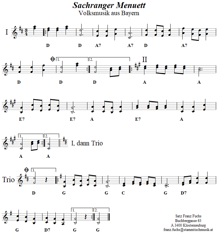 Sachranger Menuett - Noten aus dem Repertoire