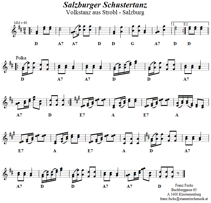 Salzburger Schustertanz, Volkstanznoten