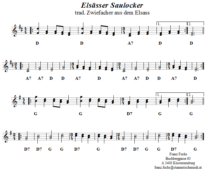 Saulocker aus dem Elsass, Zwiefacher, Volkstanznoten