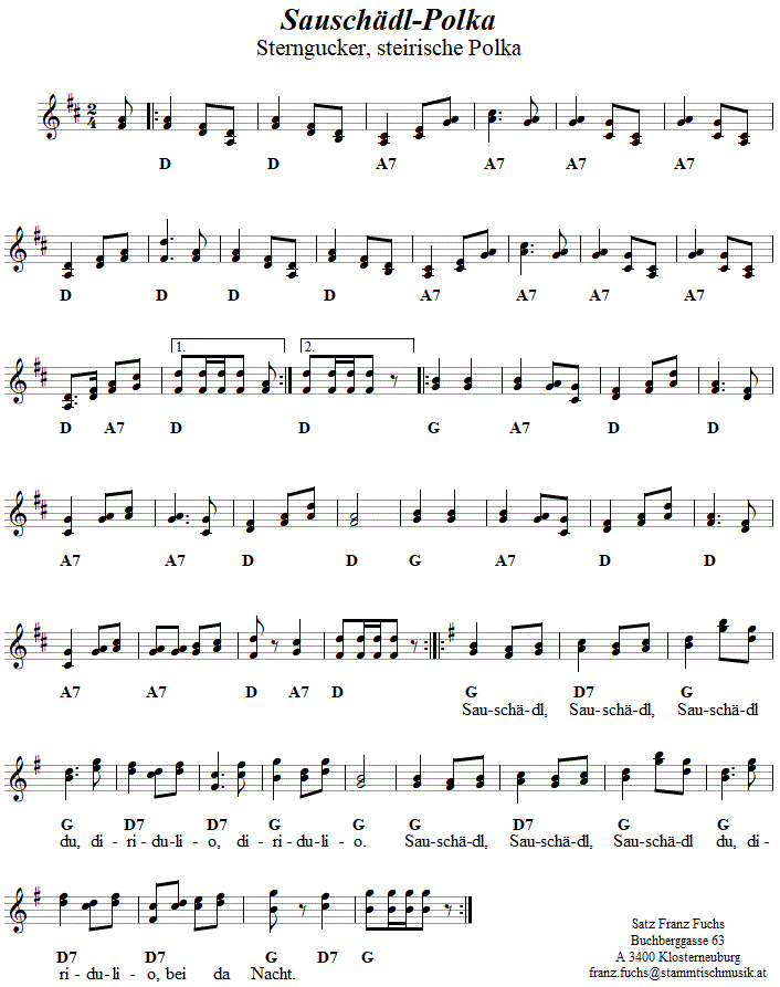 Sauschädl-Polka (Sterngucker-Polka) - Noten aus dem Repertoire - Volksmusik im Wirtshaus