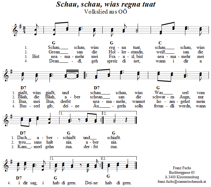 Schau, schau, wia's regna tuat - Lieder - Volksmusik und Volkstanz in Klosterneuburg