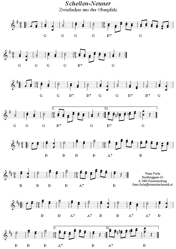 Schellen-Neuner, Zwiefacher in zweistimmigen Noten