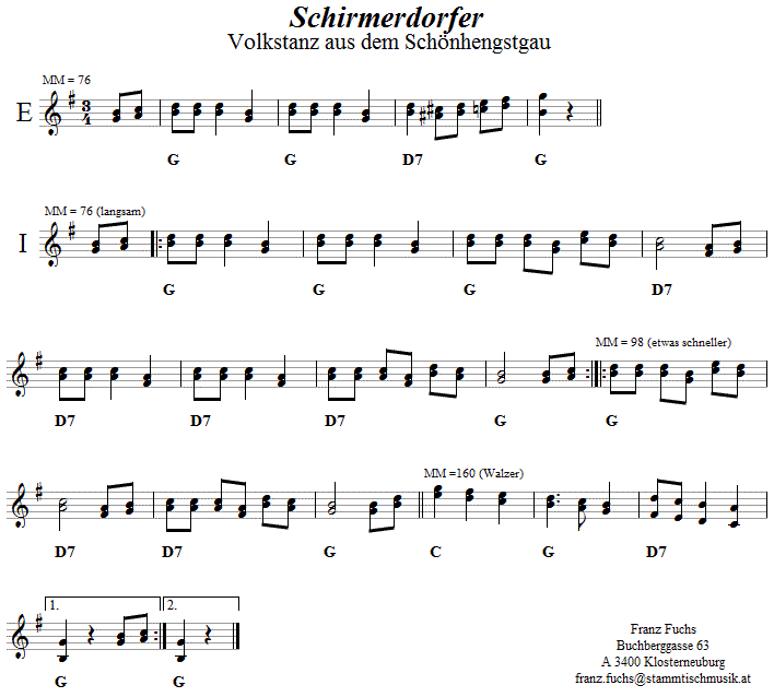 Schirmerdorfer, Volkstanznoten