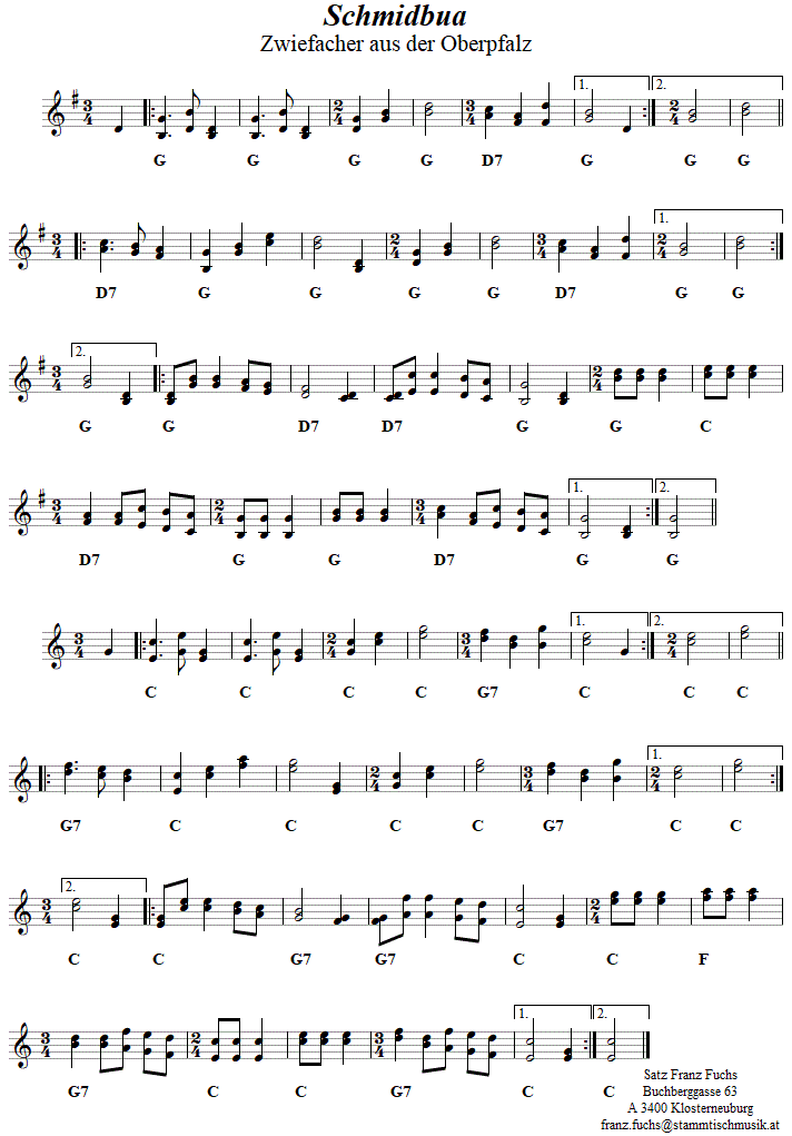Schmidbua Zwiefacher in zweistimmigen Noten