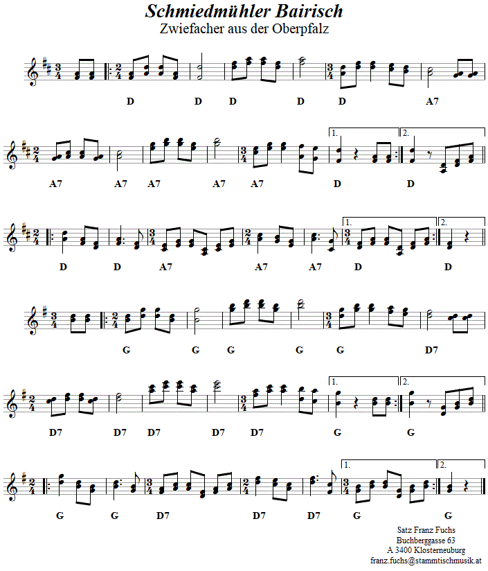 Schmiedmühler Bairisch, Zwiefacher, Volkstanznoten