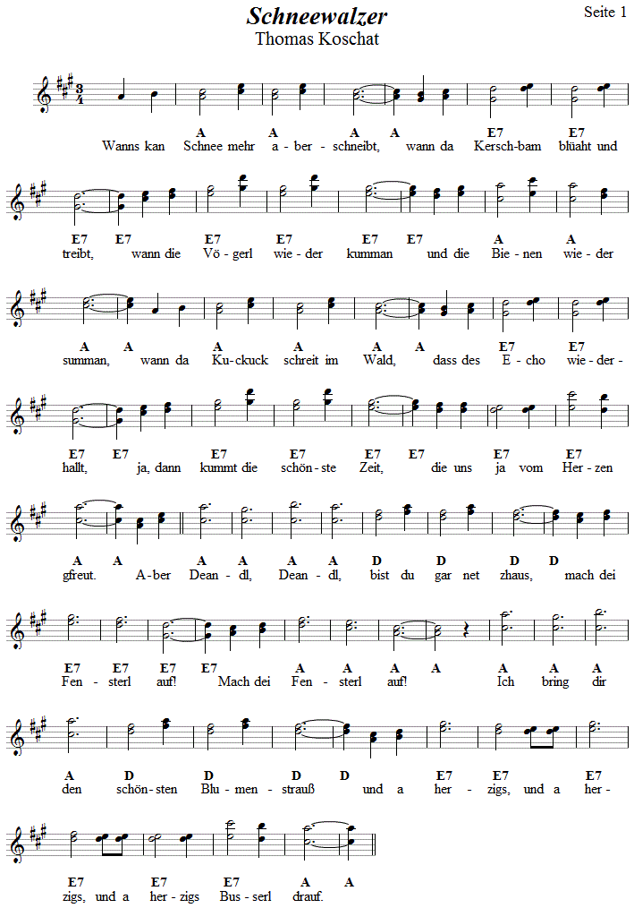 Schneewalzer von Thomas Koschat, Noten