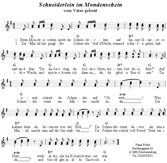 Schneiderlein im Mondenschein - Lieder - Volksmusik und Volkstanz in Klosterneuburg