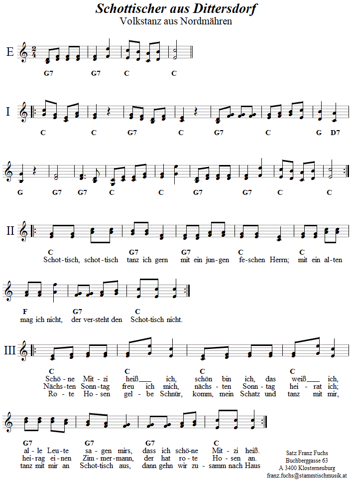 Schottischer aus Dittersdorf, Volkstanznoten