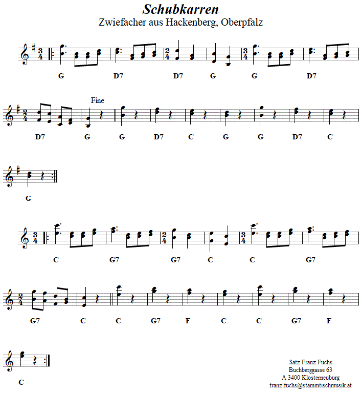 Schubkarren, Zwiefacher, Volkstanznoten