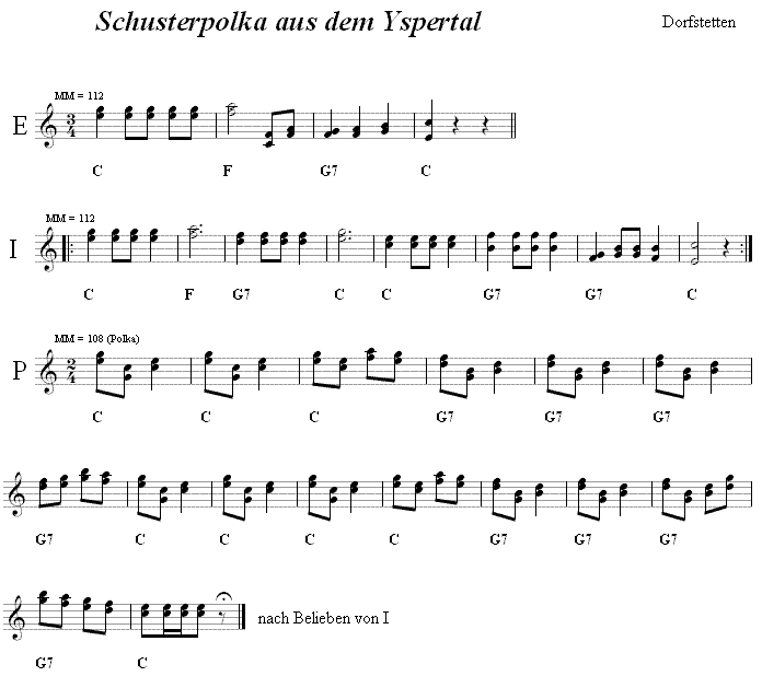 Schusterpolka aus dem Yspertal, Volkstanznoten