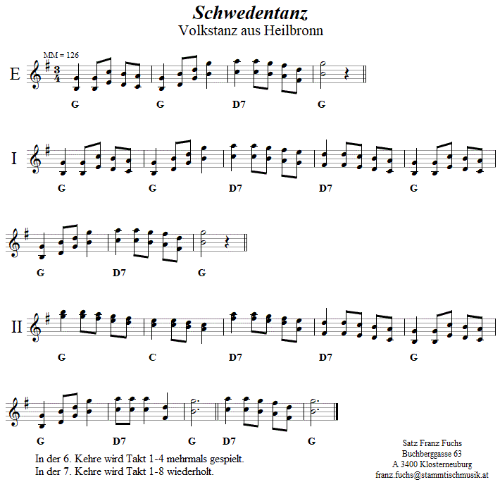 Schwedentanz (Heilbronn), Volkstanznoten