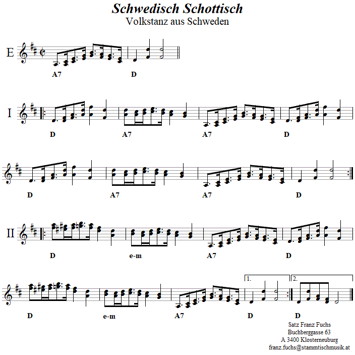 Schwedisch-Schottisch, Volkstanznoten