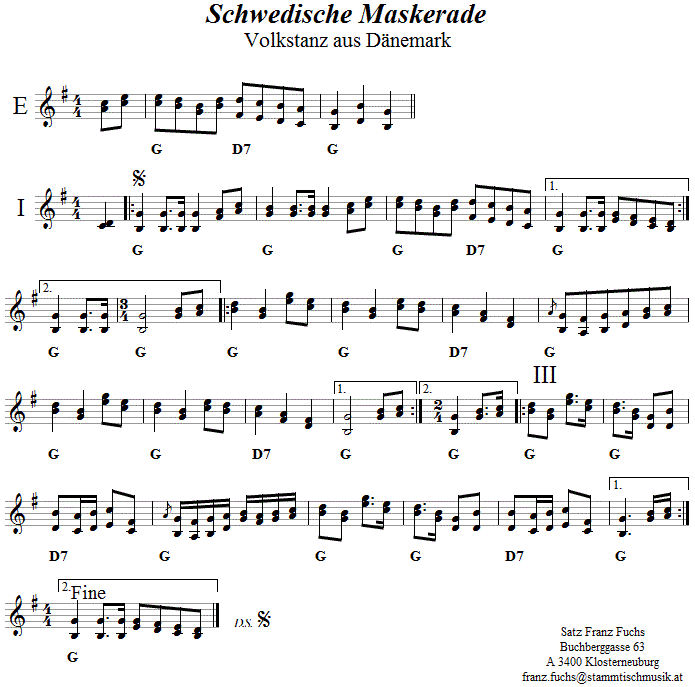 Schwedische Maskerade, Volkstanznoten