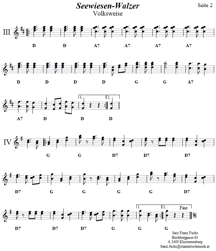 Seewiesenwalzer in zweistimmigen Noten - Noten aus dem Repertoire