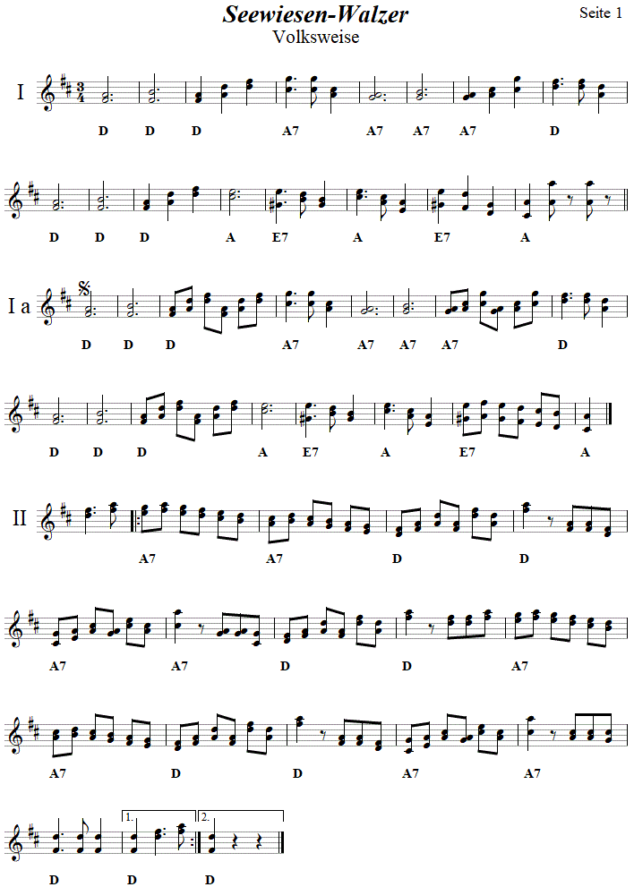 Seewiesenwalzer in zweistimmigen Noten - Noten aus dem Repertoire