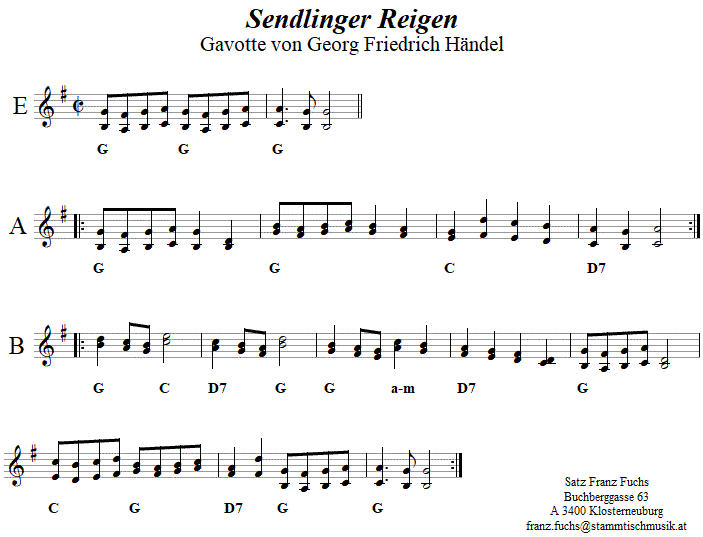 Sendlinger Reigen, Volkstanznoten