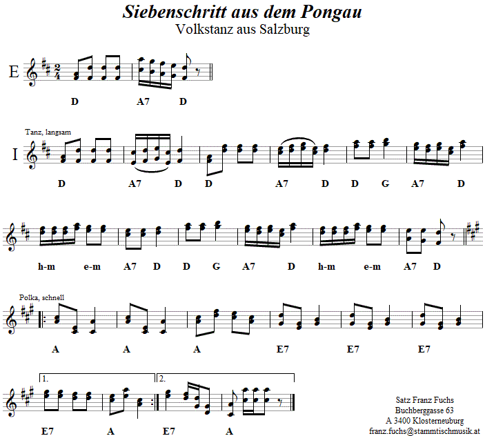 Siebenschritt aus dem Pongau, Volkstanznoten