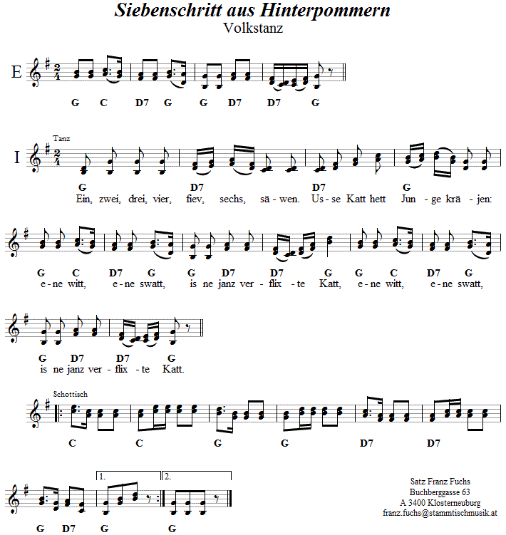 Siebenschritt aus Hinterpommern, Volkstanznoten