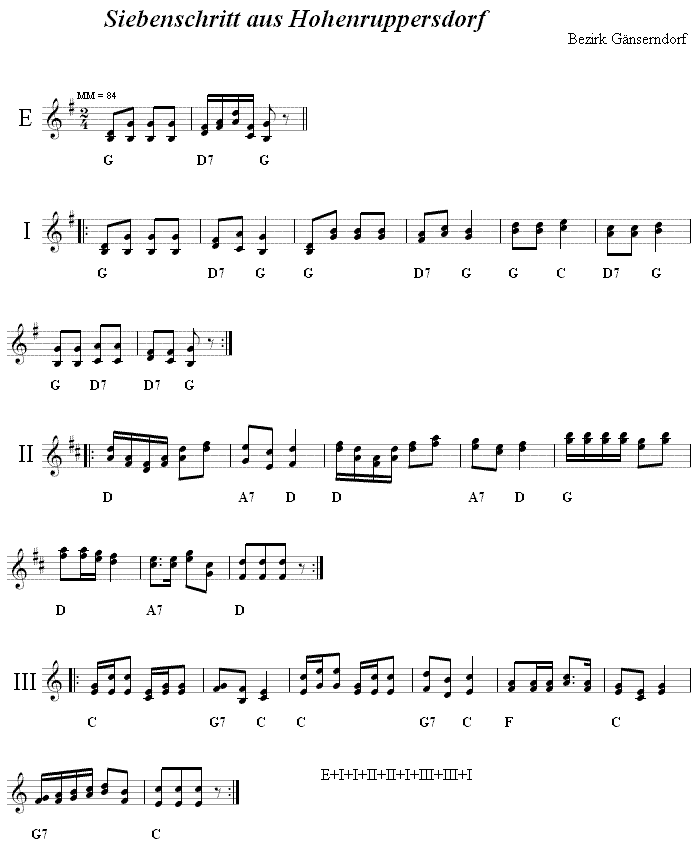 Siebenschritt aus Hohenruppersdorf, Volkstanznoten