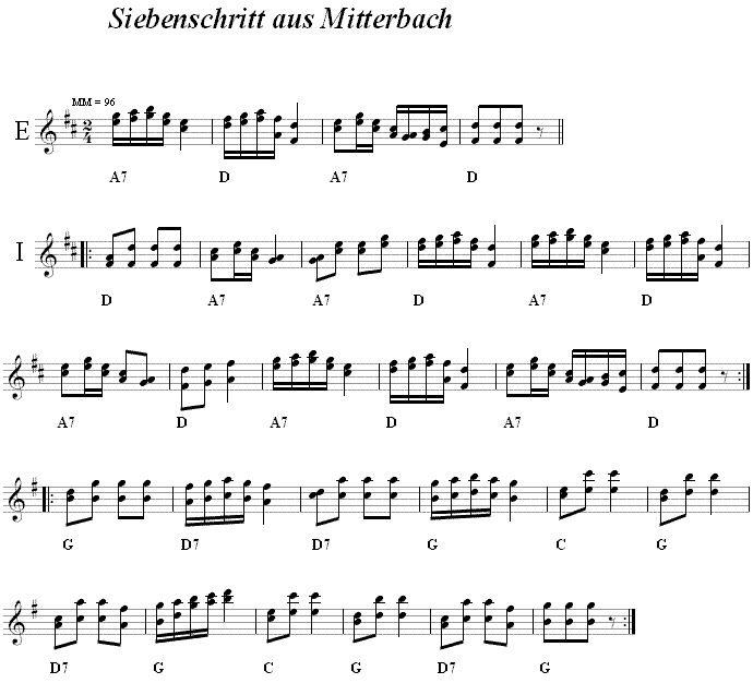 Siebenschritt aus Mitterbach, Volkstanznoten