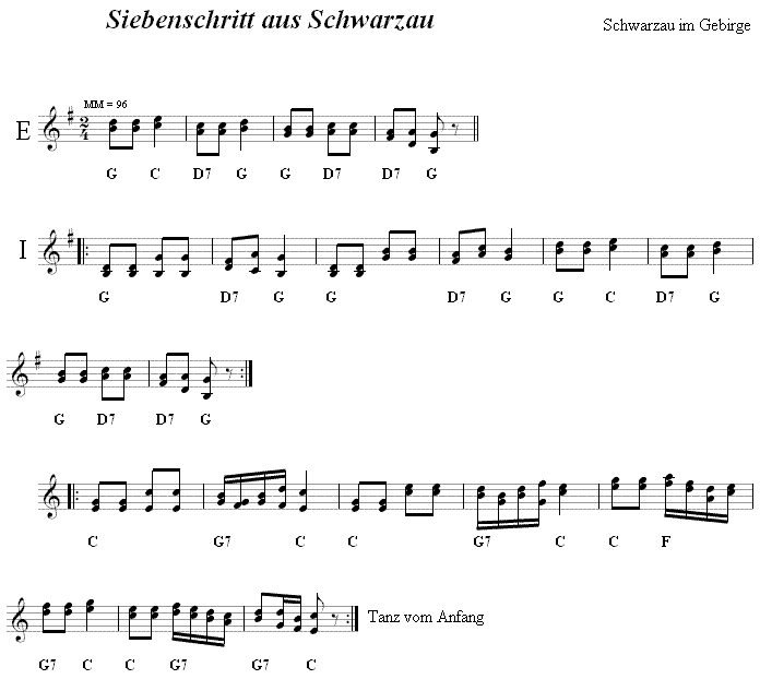 Siebenschritt aus Schwarzau, Volkstanznoten