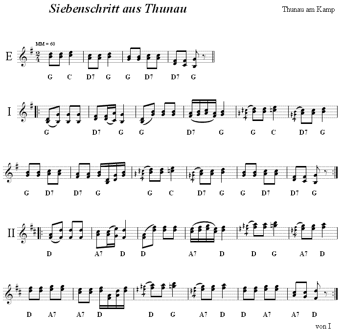 Siebenschritt aus Thunau, Volkstanznoten