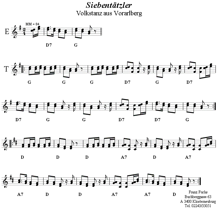 Siebentätzler, Volkstanznoten
