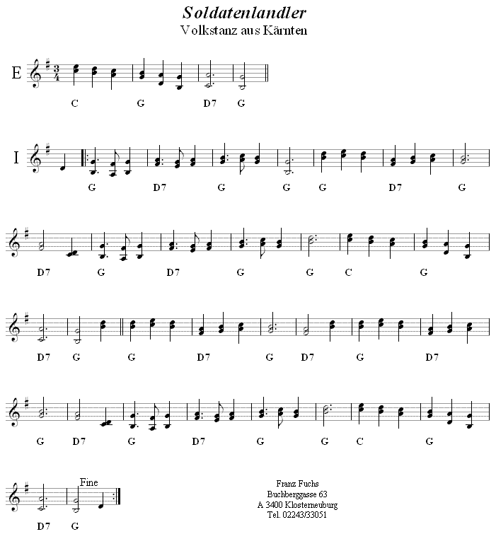 Soldatenlandler, Volkstanznoten