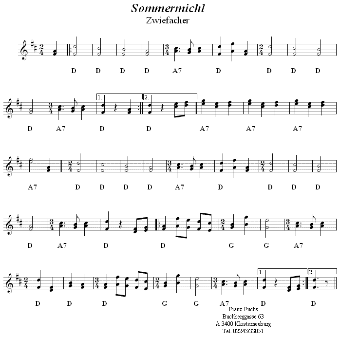 Sommermichl Zwiefacher, Volkstanznoten