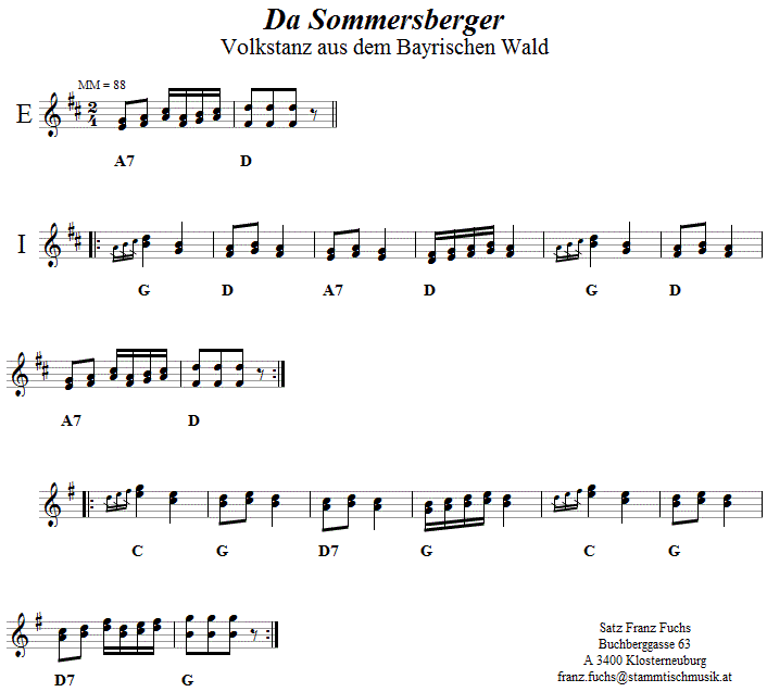 Sommersberger, Volkstanznoten