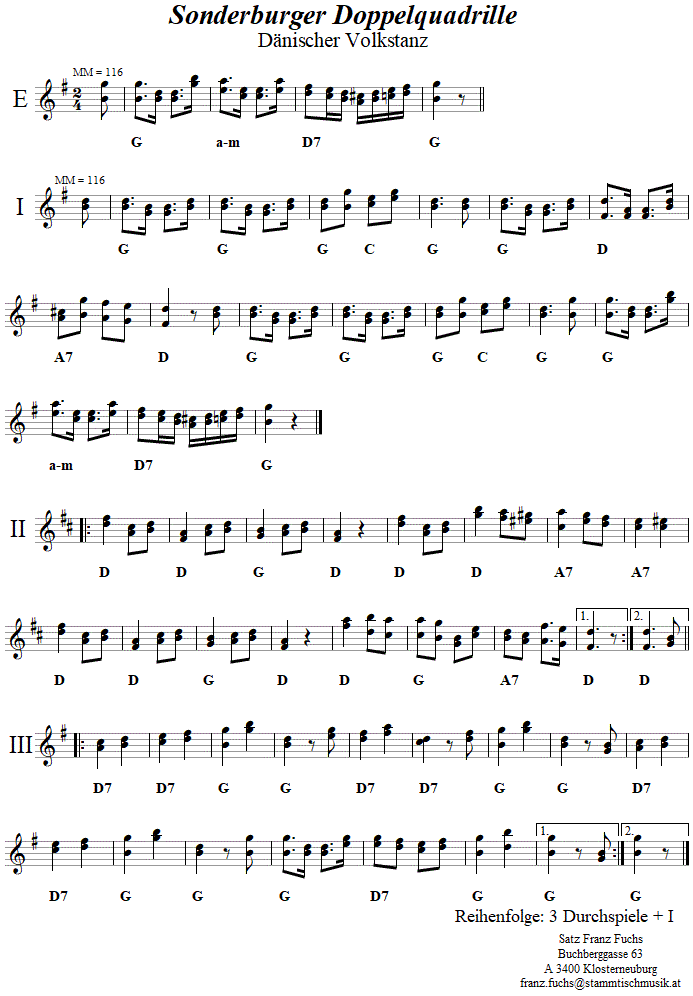 Sonderburger Doppelquadrille Volkstanznoten