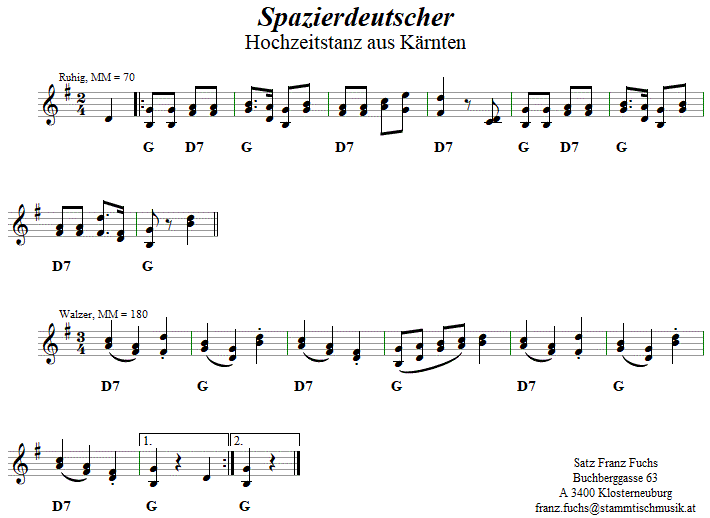 Spazierdeutscher, Volkstanznoten