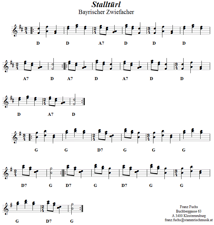 Stalltürl Zwiefacher, Volkstanznoten