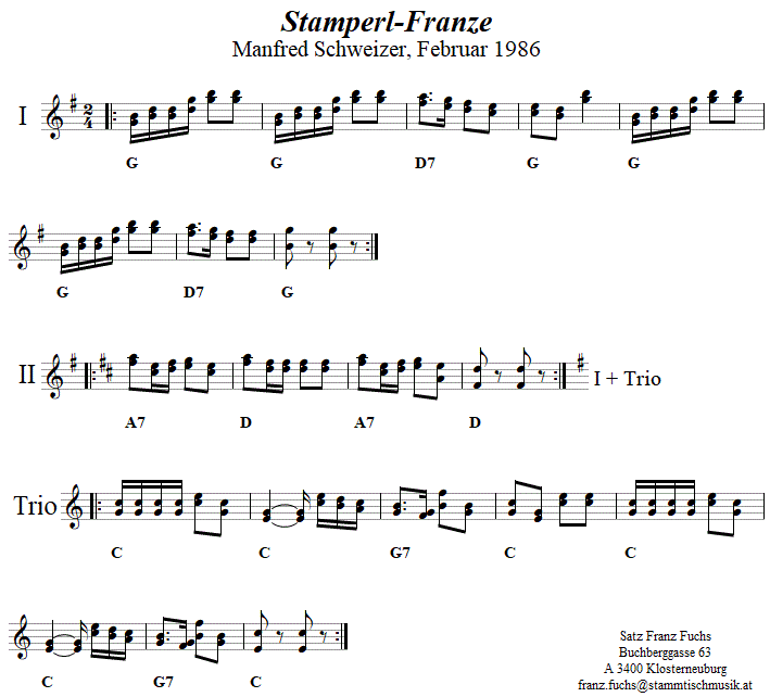 Stamperl-Franze, Franzé von Manfred Schweizer, Noten aus dem Repertoire