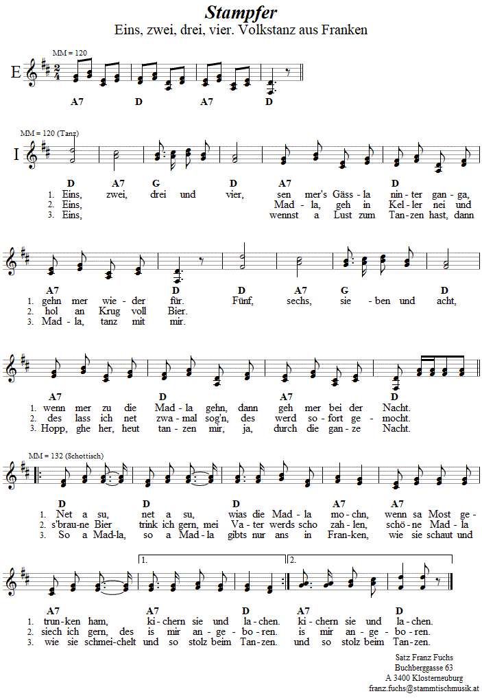 Stampfer (Eins, zwei, drei, vier), Volkstanznoten