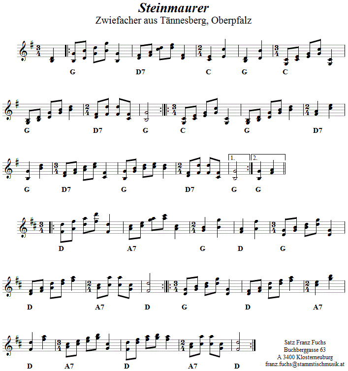 Steinmaurer, Zwiefacher, Volkstanznoten
