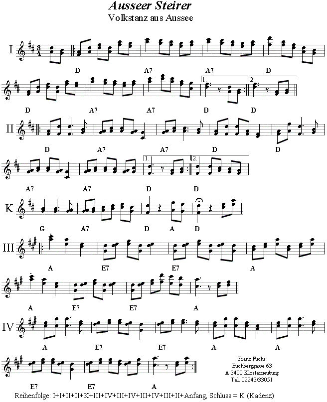 Steyrischer aus Aussee, Steirischer, Volkstanznoten