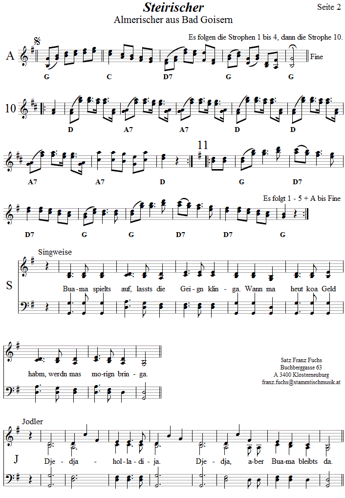 Steirischer (Almerischer) aus Bad Goisern, Volkstanznoten