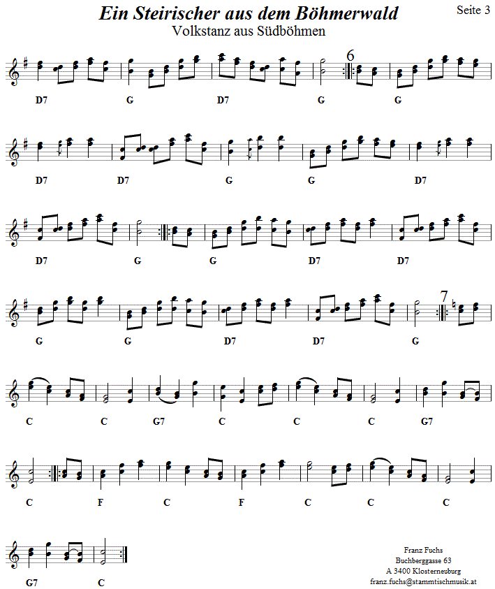 Steirischer aus dem Böhmerwald, Volkstanznoten